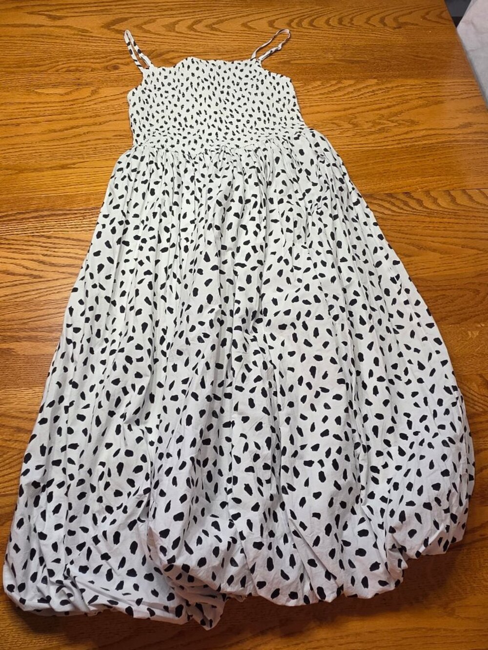 On 34th Smocked Bubble-hem Midi Dress Black White Dot Women Size XS